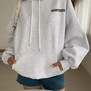 Kadın Basit Baskılı Kapüşonlu Sweatshirt, Siyah, Üç Çeyrek Kollu Üstler Model 5206