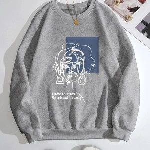 Kadın Beauty Baskılı Oversize Bisiklet Yaka Sweatshirt