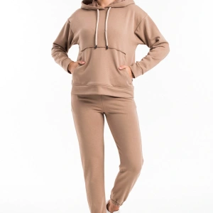 Kadın Bej Pis Dikiş Kanguru Cep Detaylı Eşofman Takımı Cy84186