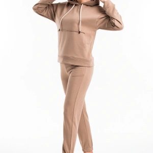 Kadın Bej Pis Dikiş Kanguru Cep Detaylı Eşofman Takımı Cy84186
