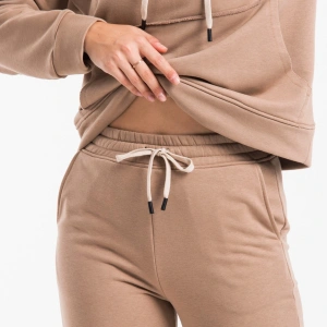 Kadın Bej Pis Dikiş Kanguru Cep Detaylı Eşofman Takımı Cy84186