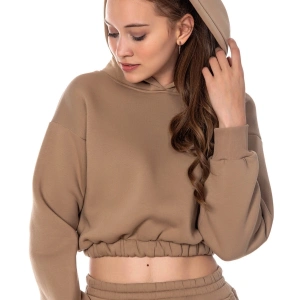 Kadın Bej Rengi Kapüşonlu Crop Kesim Sweatshirt Cy84196 Bej