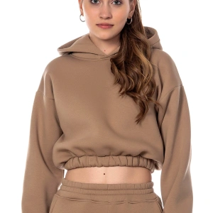 Kadın Bej Rengi Kapüşonlu Crop Kesim Sweatshirt Cy84196 Bej