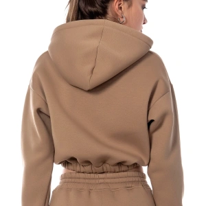Kadın Bej Rengi Kapüşonlu Crop Kesim Sweatshirt Cy84196 Bej