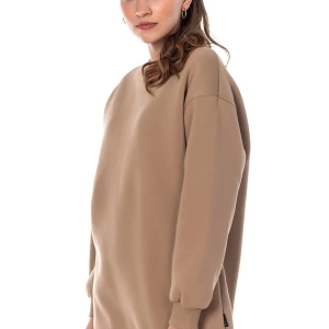 Kadın Bej Renk Uzun Kesim Basic Örme Sweatshirt Cy84197 Bej