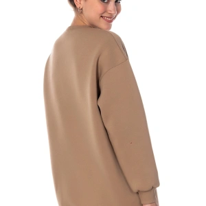 Kadın Bej Renk Uzun Kesim Basic Örme Sweatshirt Cy84197 Bej
