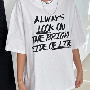 Kadın Beyaz Always Baskılı Oversize Bisiklet Yaka Tshirt