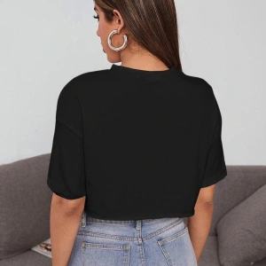 Kadın Beyaz Bisiklet Yaka Oversize Crop T-shirt