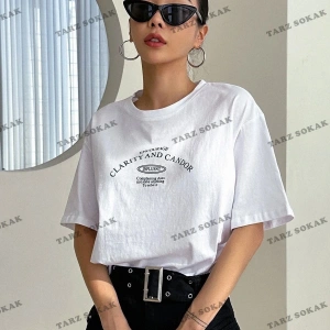 Kadın Beyaz Clarity And Candor Baskılı Oversize