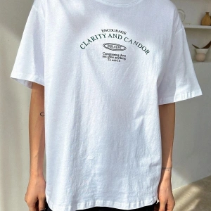 Kadın Beyaz Clarity And Candor Baskılı Oversize T-shirt