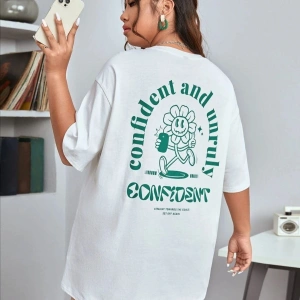 Kadın Beyaz Confied Baskılı Bisiklet Yaka Tshirt