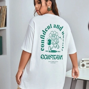 Kadın Beyaz Confied Baskılı Bisiklet Yaka Tshirt