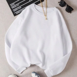 Kadın Beyaz Düz Bisiklet Yaka Sweatshirt TS-BASKSZBSKLTKS