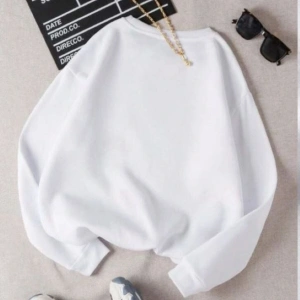 Kadın Beyaz Düz Bisiklet Yaka Sweatshirt TS-BASKSZBSKLTKS