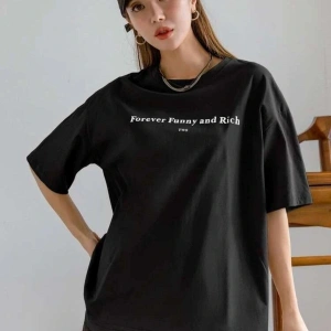 Kadın Beyaz Funny And Rich Baskılı Oversize T-Shirt