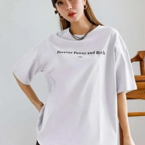 Kadın Beyaz Funny And Rich Baskılı Oversize T-Shirt