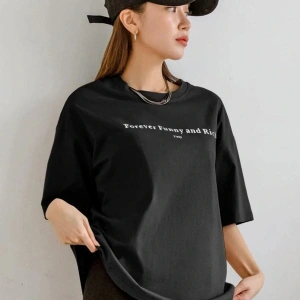 Kadın Beyaz Funny And Rich Baskılı Oversize T-Shirt