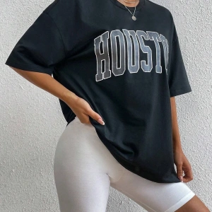 Kadın Beyaz Houston Baskılı Oversize T-shirt