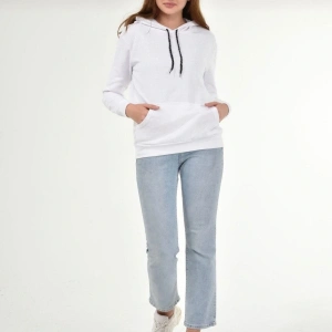 Kadın Beyaz Kapüşonlu Sweatshirt