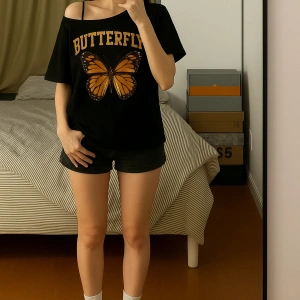 Kadın Beyaz Kayık Yaka Baskılı Kısa Kol %100 Pamuk