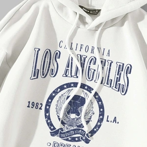 Kadın Beyaz Los Angeles Baskılı Kapüşonlu Sweatshirt