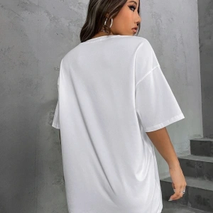 Kadın Beyaz Mavi Brooklyn Bisiklet Yaka Tshirt