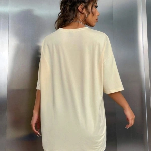 Kadın Beyaz Mavi Calıfornıa Baskılı Bisiklet Yaka Tshirt