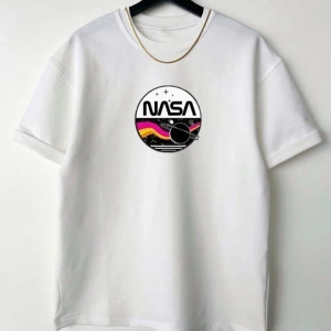 Kadın Beyaz Nasa Oversize Bisiklet Yaka Tshirt