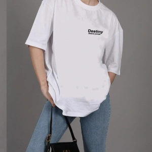 Kadın Beyaz Önü Güneş Baskılı Bisiklet Yaka Oversize Pamuklu T-shirt