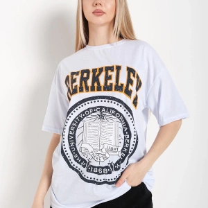 Kadın Beyaz Oversize Berkeley Baskılı T-shirt