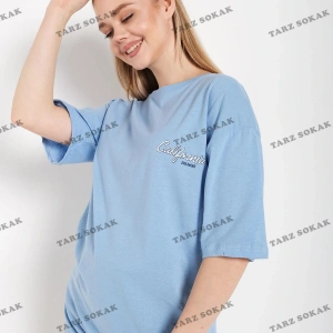 Kadın Beyaz Oversize California Baskılı