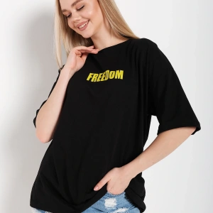 Kadın Beyaz Oversize Freedom Baskılı T-shirt