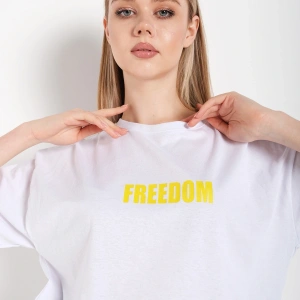Kadın Beyaz Oversize Freedom Baskılı T-shirt