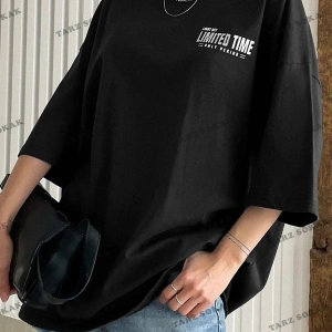 Kadın Beyaz Oversize Limited Time Baskılı