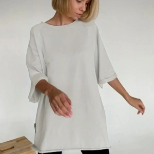 Kadın Beyaz Regular Fit Kısa Kollu Bol Kesim Pamuklu Bisiklet