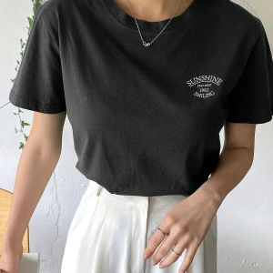 Kadın Beyaz Sunshine Baskılı Oversize Tişört