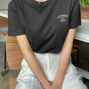 Kadın Beyaz Sunshine Baskılı Oversize Tişört