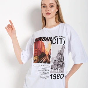 Kadın Beyaz Urban Baskılı T-shirt