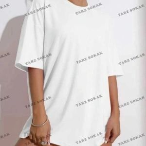 Kadın Beyaz Wish Happy Everyday Baskılı Oversize