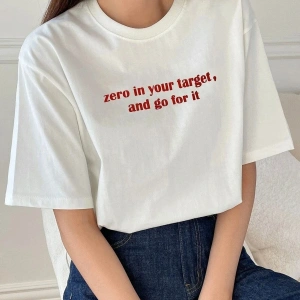Kadın Beyaz Zero In Your Target Baskılı Oversize T-Shirt