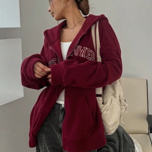 Kadın Bol Kesim Günlük Mektup Baskılı Düşük Omuz Fermuarlı Kapüşonlu, İlkbahar Sonbahar Model 5141