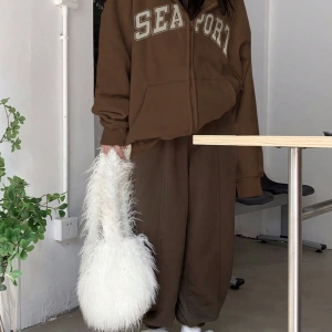 Kadın Bol Mektup Baskılı Termal Astarlı Sweatshirt, Sonbahar, Uzun Kollu Üstler Model 5144