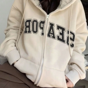 Kadın Bol Mektup Baskılı Termal Astarlı Sweatshirt, Sonbahar, Uzun Kollu Üstler Model 5144