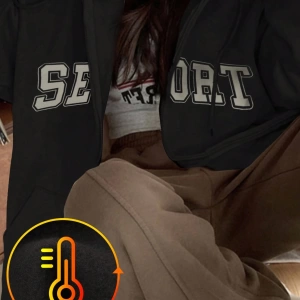 Kadın Bol Mektup Baskılı Termal Astarlı Sweatshirt, Sonbahar, Uzun Kollu Üstler Model 5162