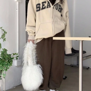 Kadın Bol Mektup Baskılı Termal Astarlı Sweatshirt, Sonbahar, Uzun Kollu Üstler Model 5162