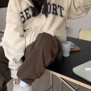 Kadın Bol Mektup Baskılı Termal Astarlı Sweatshirt, Sonbahar, Uzun Kollu Üstler Model 5162