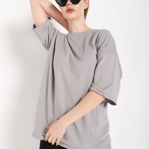 Kadın Boyamalı Gri Oversize T-shirt