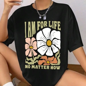 Kadın Çiçek Desenli Bol Kesim Tişört