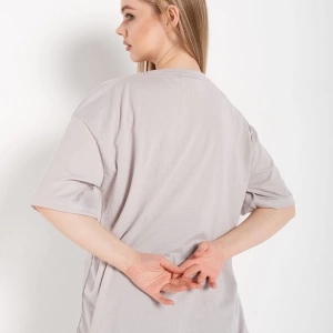 Kadın Çizgili Figür Kalp Boyamalı Gri T-shirt