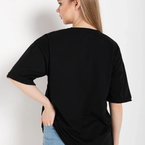 Kadın Çizgili Figür Kalp Siyah T-shirt Have A Holiday Baskılı